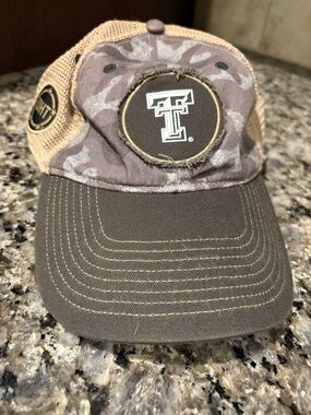 Texas Tech Grey & Tan Camouflage Trucker Hat with Logo Patch